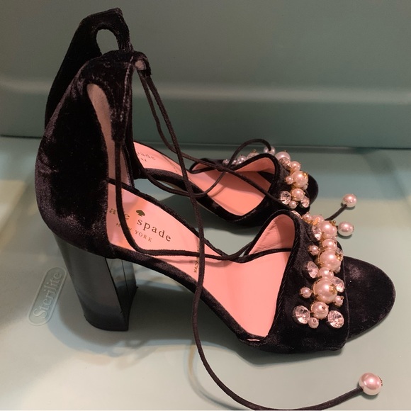 KATE SPADE pearl velvet high heel sandals - Picture 2 of 7